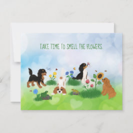 Postal Cuatro grandes españoles en un campo de flores