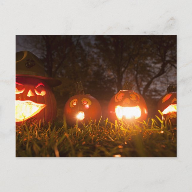 Postal Cuatro linternas Jack-o' en Halloween (Anverso)