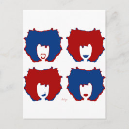 Postal CUATRO MOODS en ROJO y AZUL