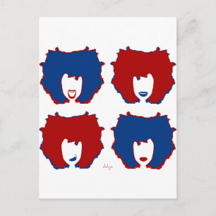 Postal CUATRO MOODS en ROJO y AZUL