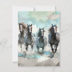 Postal Cuatro Mustangs Salvajes Galopan a Través de la Pr