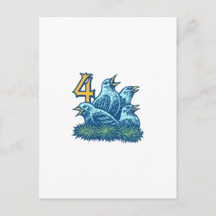 Postal Cuatro pájaros de colores
