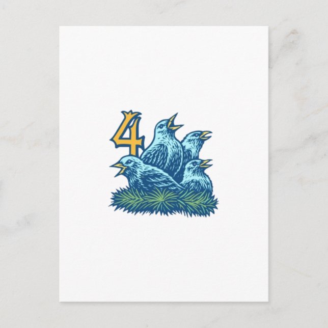 Postal Cuatro pájaros de colores (Anverso)