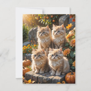 Postal Cuatro sabrosos y esponjosos gatitos otoñales con 
