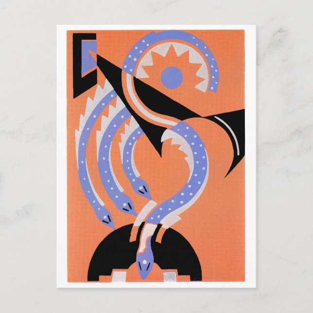 Postal Cuatro serpientes azules (Anverso)