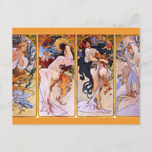 Postal Cuatro temporadas de Alfons Mucha Art Deco Nouveau