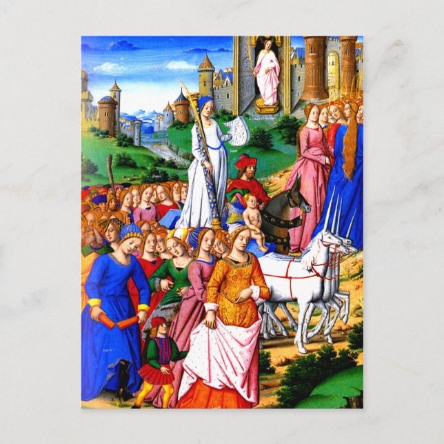 Postal "Cuatro Unicornios lideran la procesión" (Anverso)