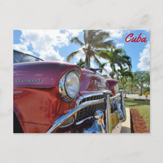 Postal Cuba, auto rojo clásico