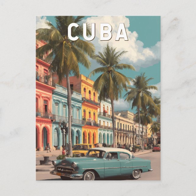 Postal Cuba Ilustracion Viaje de arte (Anverso)