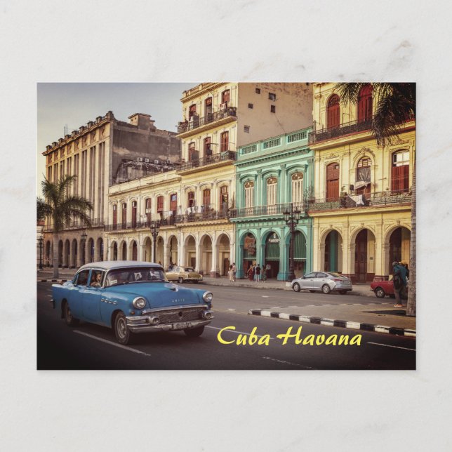Postal Cuba La Habana Vintage Classic Car Cityscape (Anverso)