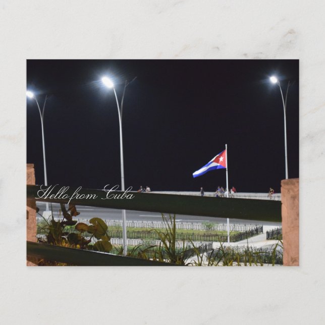 Postal Cuba Malecón, foto del muro del mar nocturno (Anverso)