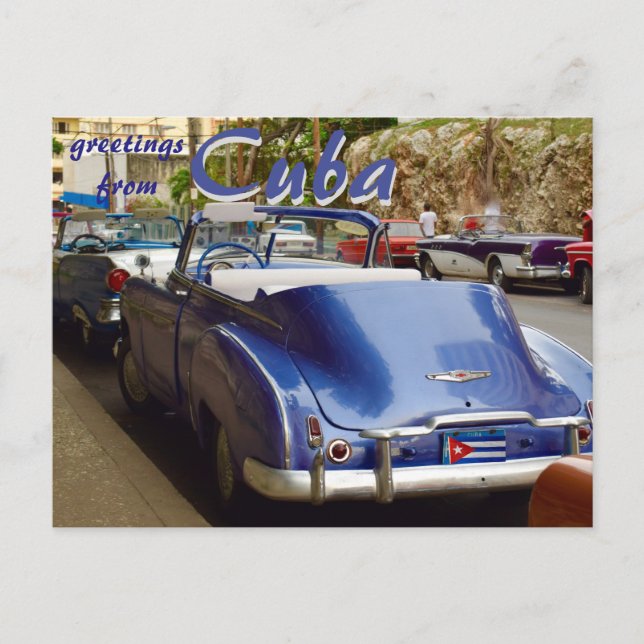Postal Cuba Viejo auto convertible en La Habana (Anverso)