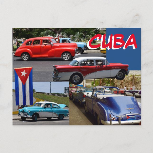 Postal Cuba Viejos autos clásicos en La Habana (Anverso)
