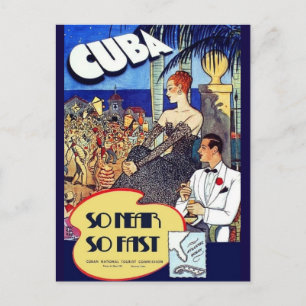 Postal Cuba Vintage Tan Cerca Tan Rápido Anuncio de Viaje
