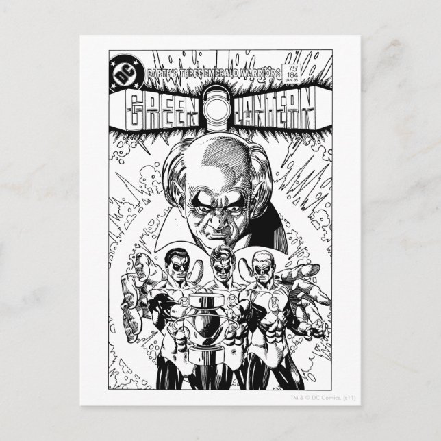 Postal Cubierta cómica de tres linternas verdes, blanco y (Anverso)