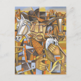 Postal Cubierta de Cowboy cubismo Original Art Postcard