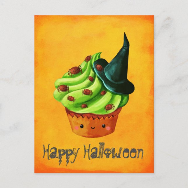 Postal Cubierta de Halloween verde lindo (Anverso)