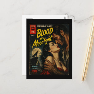 Postal Cubierta del libro de hombre lobo y mujer de Sangr