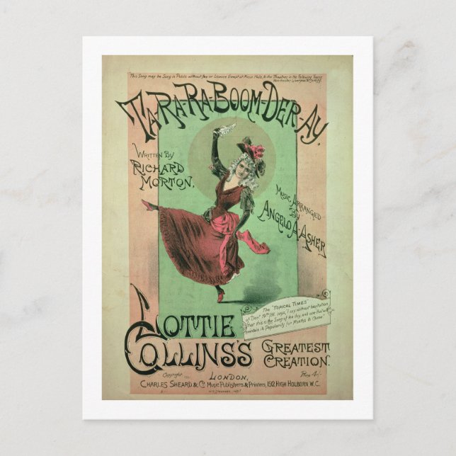 Postal Cubierta musical para Ta-Ra-Ra-Boom-Der-Ay, public (Anverso)