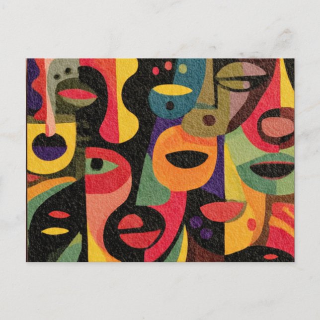 Postal Cubismo colorido moderno Abstracto Caras Postcard (Anverso)