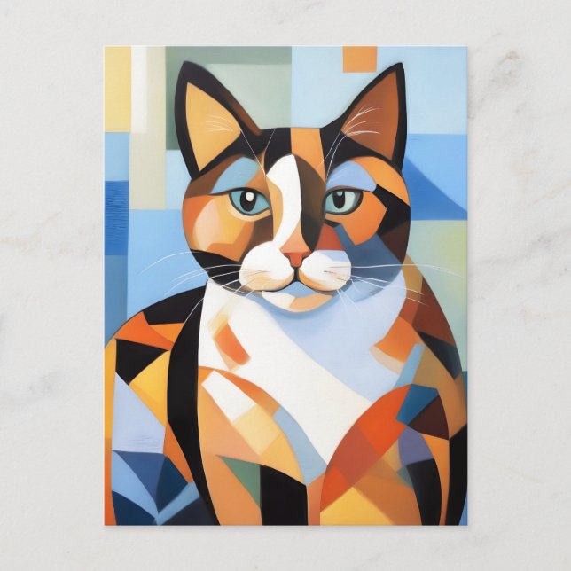 Postal Cubist Calico Cat Composition Painting (Anverso)