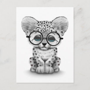 Postal Cubo de leopardo de la nieve con gafas en blanco