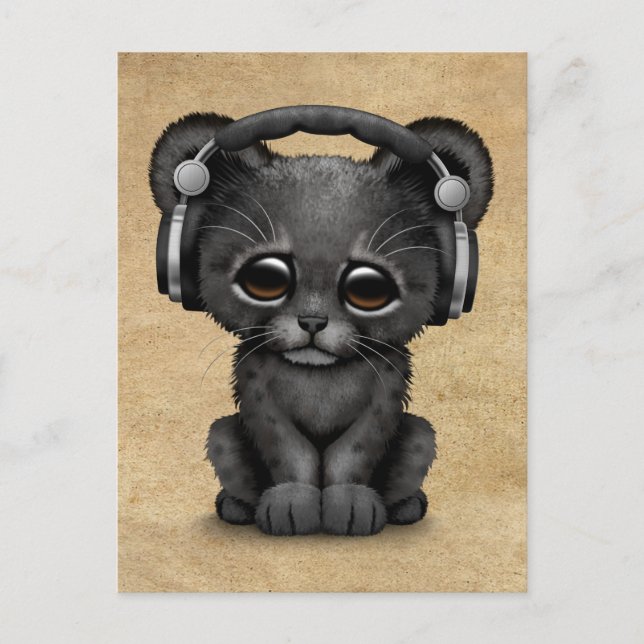 Postal Cubo De Pantera Negra Cubo Dj Con Auriculares (Anverso)