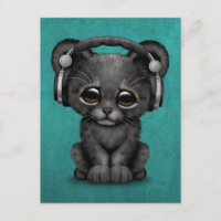 Cubo de pantera negra lindo Dj con audífonos azul