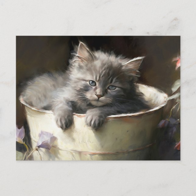 Postal Cubo Lleno De Alegre Gris Gray Kitten (Anverso)