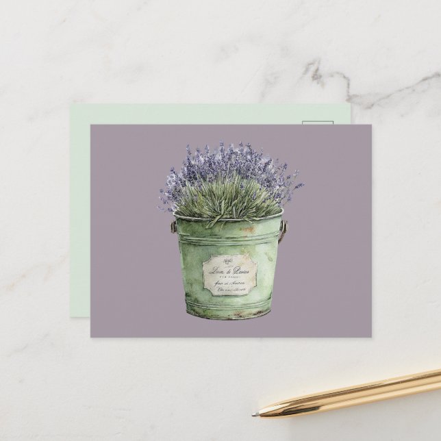 Postal Cubo Verde Blanco Flores Lavanda (Anverso/Reverso In Situ)