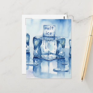 Postal Cubos de hielo derretidos tipografía acuarela char