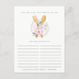 Postal Cuchara Tenedor Floral Receta Solicitud Despedida 