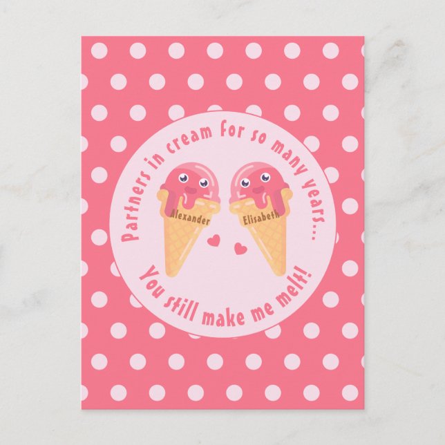 Postal Cucharadas de helado Día de San Valentín romántico (Anverso)