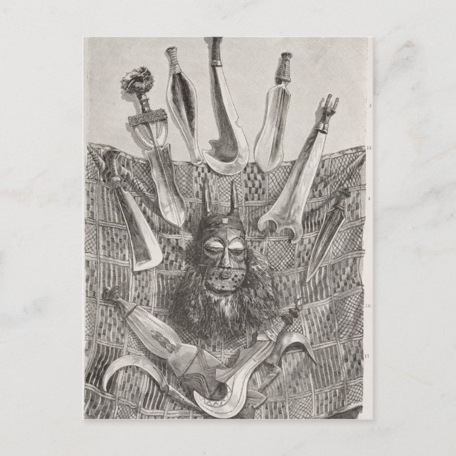 Postal Cuchillos, máscaras y esteras del Alto Congo (Anverso)