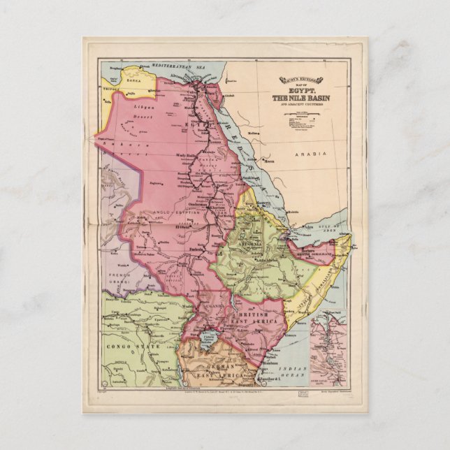 Postal Cuenca del Nilo, Mapa de Egipto (1916) (Anverso)