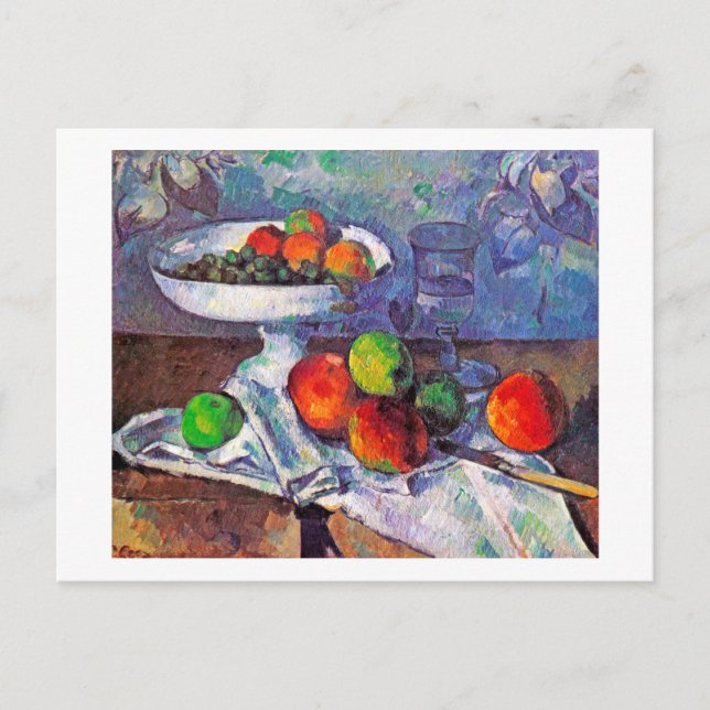 Postal Cuenco de frutas, vidrio y manzanas, Cezanne (Anverso)