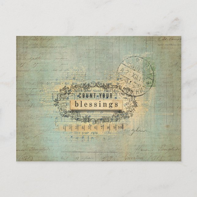 Postal Cuenta tu bendición Collage Wordart (Anverso)