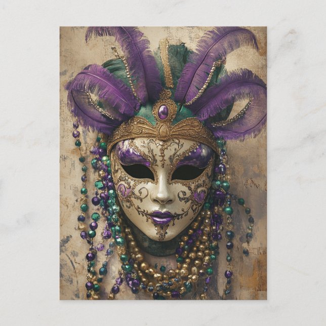Postal Cuentas de Máscara Antiguas de Mardi Gras (Anverso)