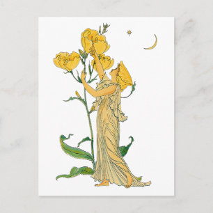 Postal Cuento de Hadas Antiguo, Primula, Walter Crane