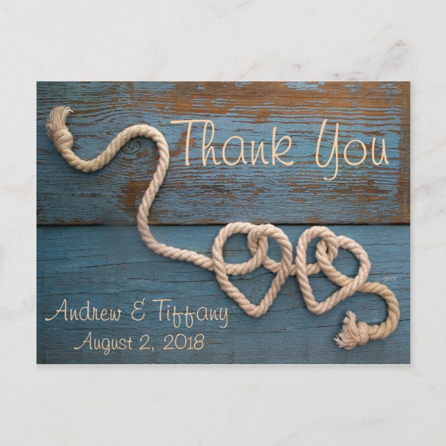 Postal Cuerda de Corazón Rústico Agradecimiento de Boda (Anverso)
