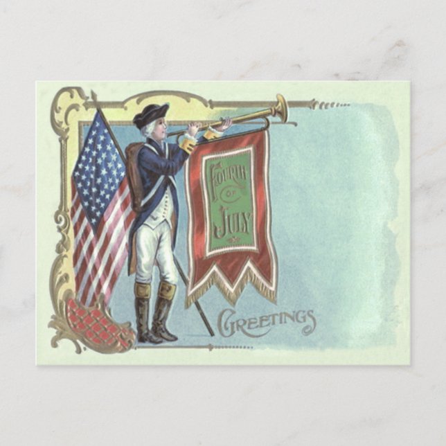 Postal Cuerno de Bandera Americana, soldado de guerra rev (Anverso)