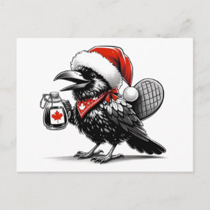 Postal Cuervo adorable de Navidad canadiense
