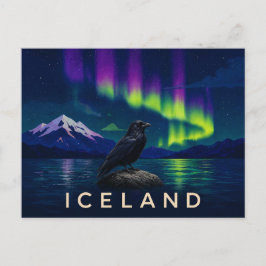 Postal Cuervo bajo la Aurora | Islandia icónica