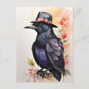 Postal Cuervo con sombrero Fedora