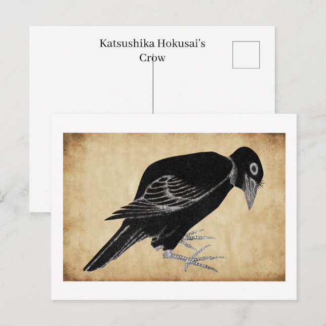Postal Cuervo de Katsushika Hokusai  1814 (Anverso / Reverso)