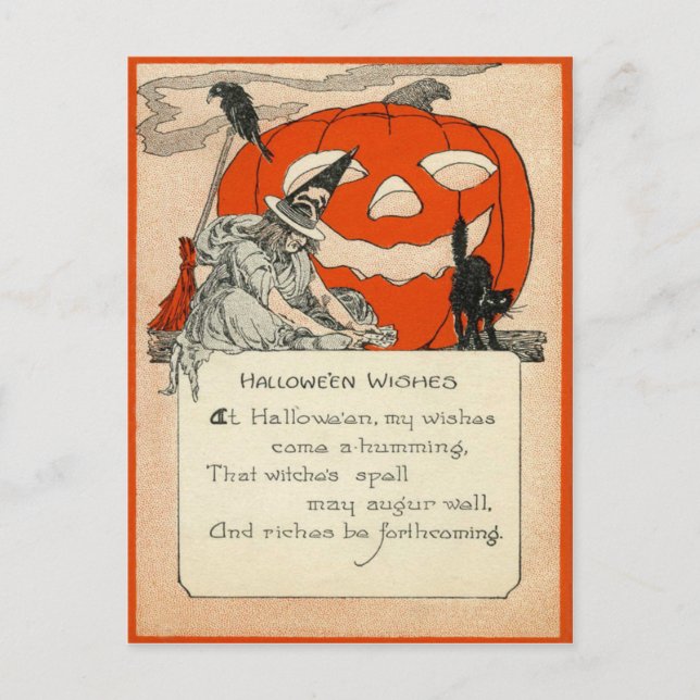 Postal Cuervo del gato negro de la linterna de Jack O de (Anverso)