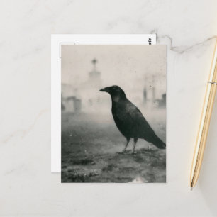 Postal cuervo en el cementerio al estilo vintage