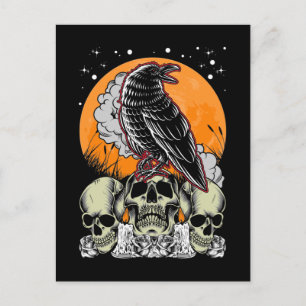 Postal Cuervo espeluznante, luna gótica, bruja ave