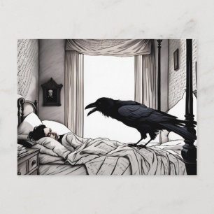 Postal Cuervo vigilando a Poe dormido