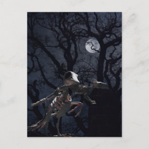 Postal Cuervo y esqueleto de rata a la luz de la luna